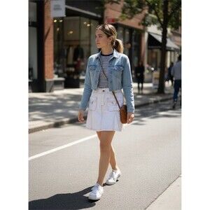 Vintage Retro Be Bop Y2K Ivory Corduroy Mini Skirt Pleated Size 7